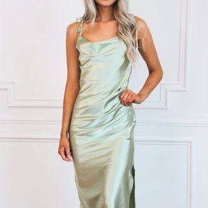Sage Green Satin Slip Midi Dress